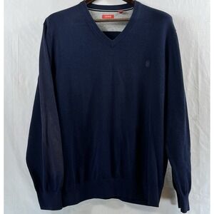 Izod Men's Sweater V-Neck Cotton Knit Size XL Navy Blue Classic Pullover Casual